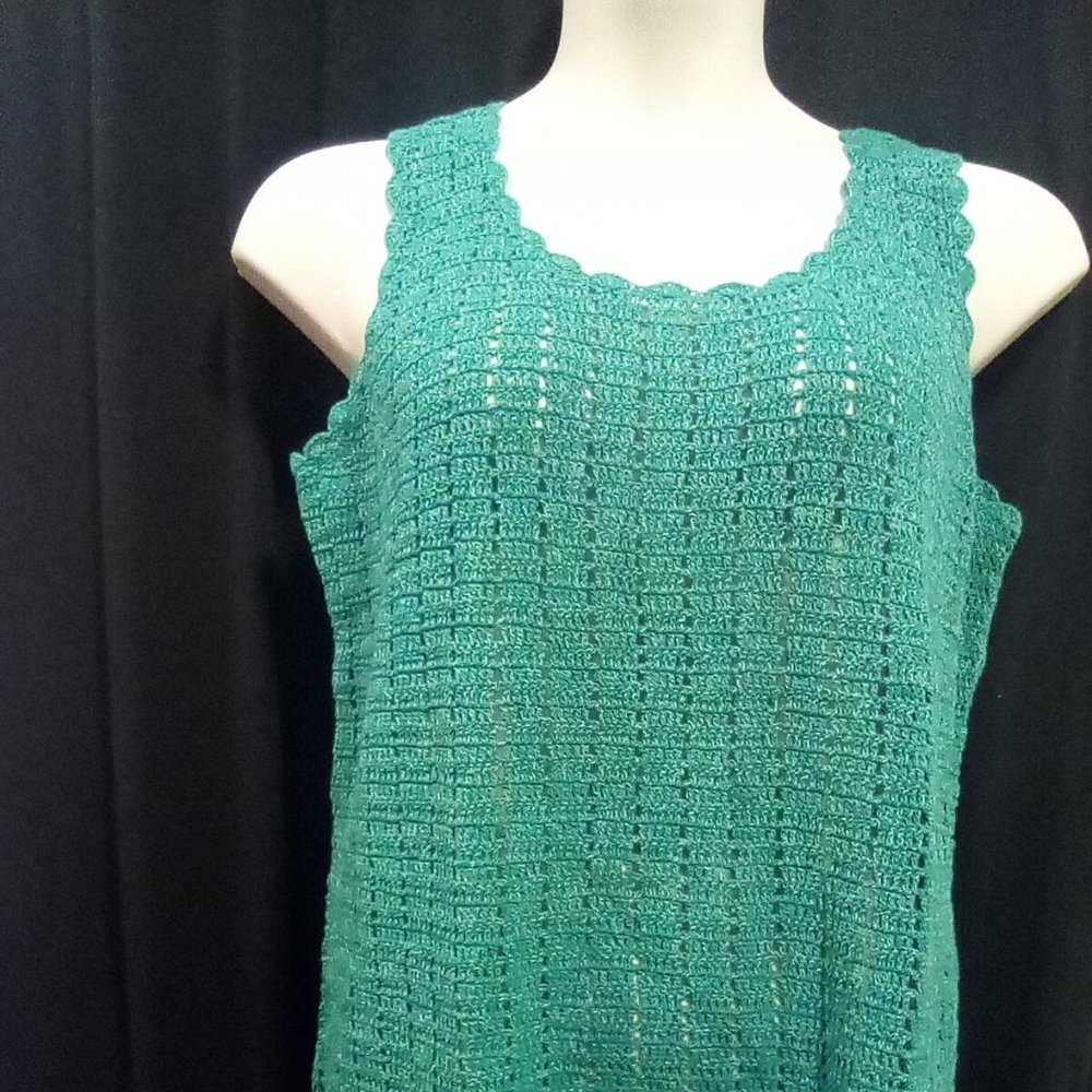 Jessica London Teal Green Crochet Sleeveless Pullover Tank Top 18/20 NWOT